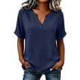 thumbnail image 2 of Women's V-Neck Top Baeitkot Women's Solid Color Casual V-Neck Short Sleeve Top Navy S, 2 of 7