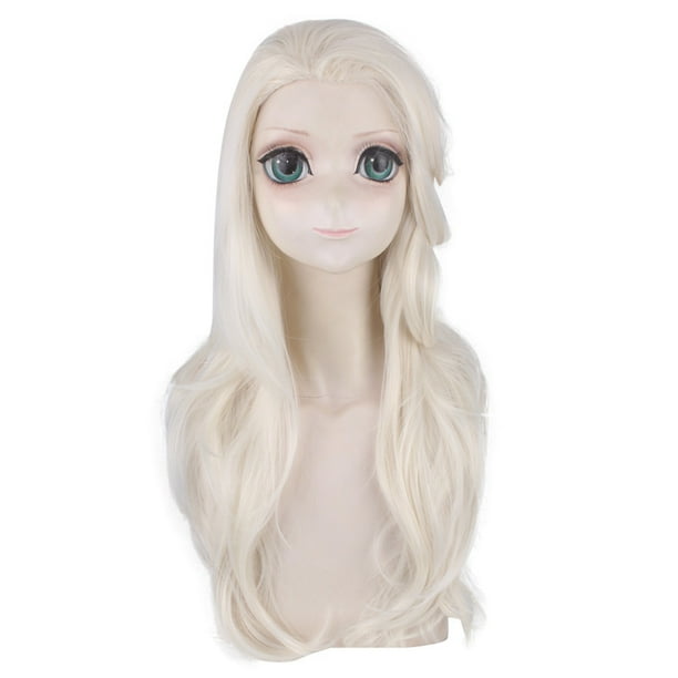 Peluca genérica para cosplay de Elsa, pelo largo y rubio, 65 cm, resistente al calor