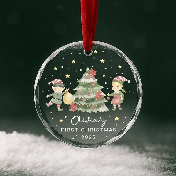 Baby first Christmas personalized glass ornament | newborn name & year; classic round/heart; holiday tree keepsake; family decoration