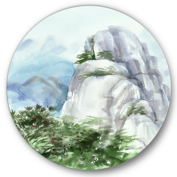 Designart 'The Clouds Over Mountain Top' Traditional Circle Metal Wall Art 36x36 - Disc of 36