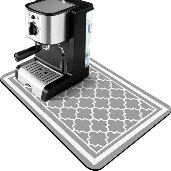 Dish Drying Mat for Kitchen Counter Coffee Mat Super Absorbent Dish Drying Pad with Non-slip Rubber Backed, Hide Stain for Kitchen Counter, Dish Rack, Coffee Maker 15" x 18" Grey
