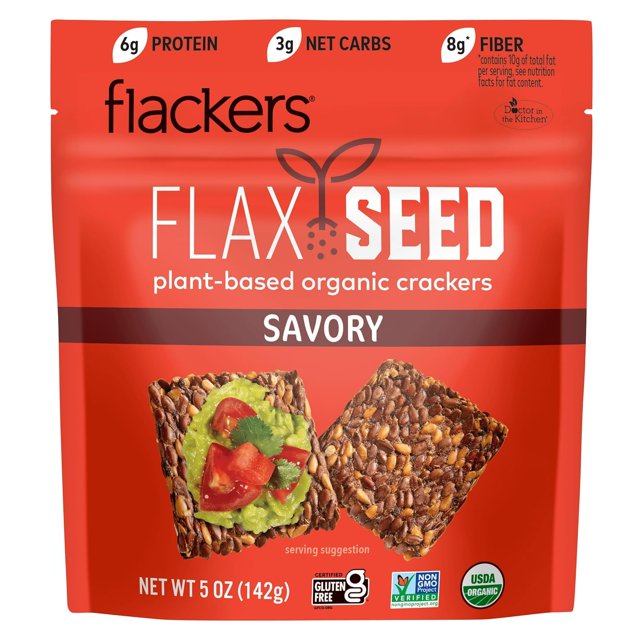 Organic Sea Salt Flaxseed Crackers, 5 Ounce 1-Pack, Gluten Free, Non GMO, Vegan, Keto Snack, 9g Fiber, 1g Net Carb