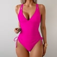 thumbnail image 6 of Hipattires Womens Beach Swimsuits One Piece V-Neck Plain Comfortable Hot Pink Juniors Swimwear Bathing Suits, 6 of 8