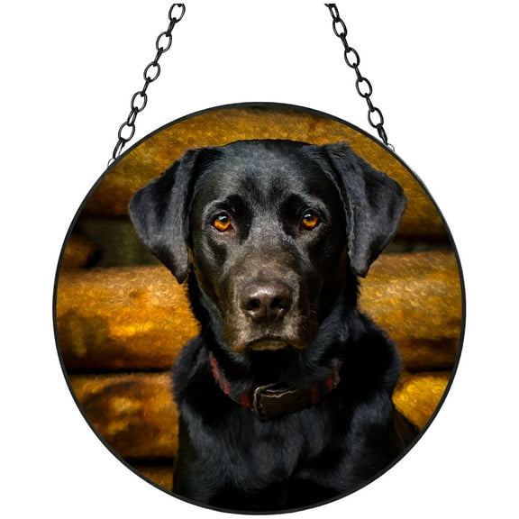 Black Labrador Retriever Dog Stained Glass Suncatcher Handmade Window Hanging Colored Glass Suncatcher Crafts Kits for Indoor Garden Decor Memorial Gift 16x16cm