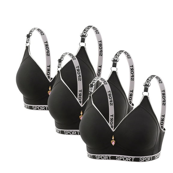 HongQid 3PCS Push Up Bra Adjustable Straps Bra with Support Bralette Seamless Bra Black 2XL