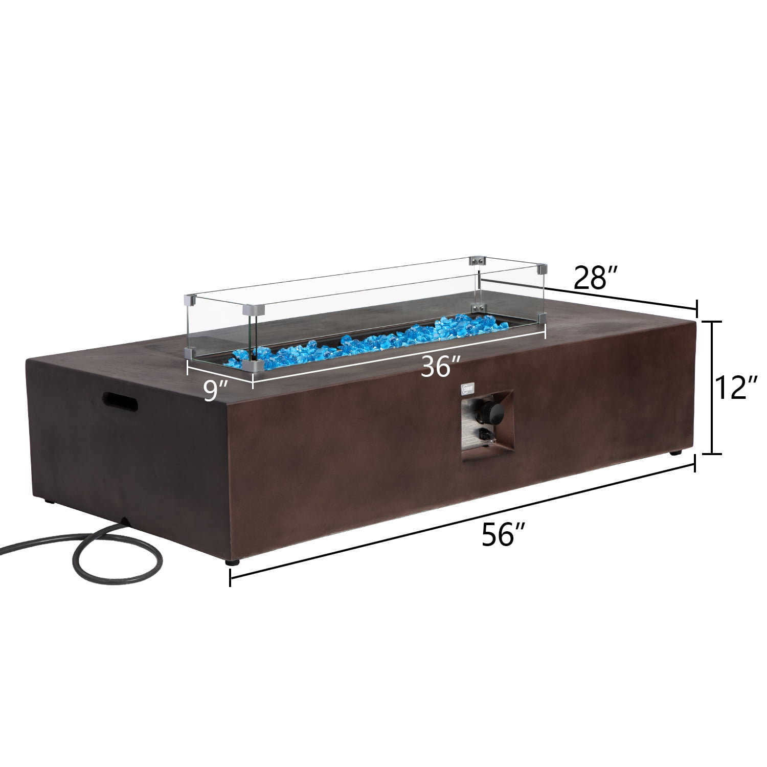 VENTOPYR 56" Rectangular Concrete Outdoor Fire Pit Table with Wind Guard & Fire Glass​