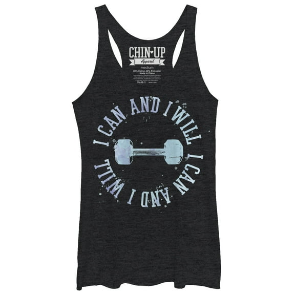 Women's CHIN UP I Can I Will Mantra Racerback Tank Top Black Heather Large