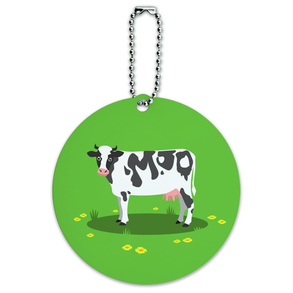 Dairy Cow In Field with Flowers Round Luggage ID Tag Card Suitcase