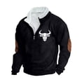 thumbnail image 2 of PNTUTB Mens Quarter Zip Fleece Stand-up Collar Pullover Retro Bullhead Print Casual Long Sleeve Comfort Sweatshirt, 2 of 5