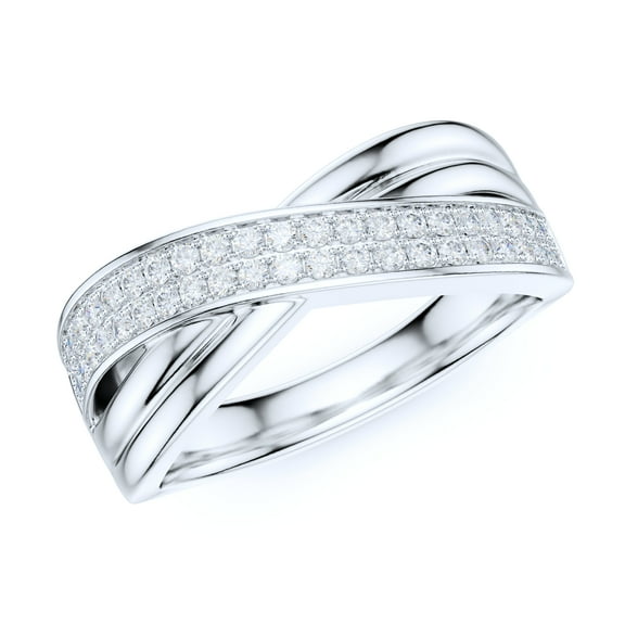 Sterling Silver 7.6mm Wide Unisex CrissCorss Two Rows Simulated Round Brilliant Diamonds Wedding Band Fashion Ring (6)