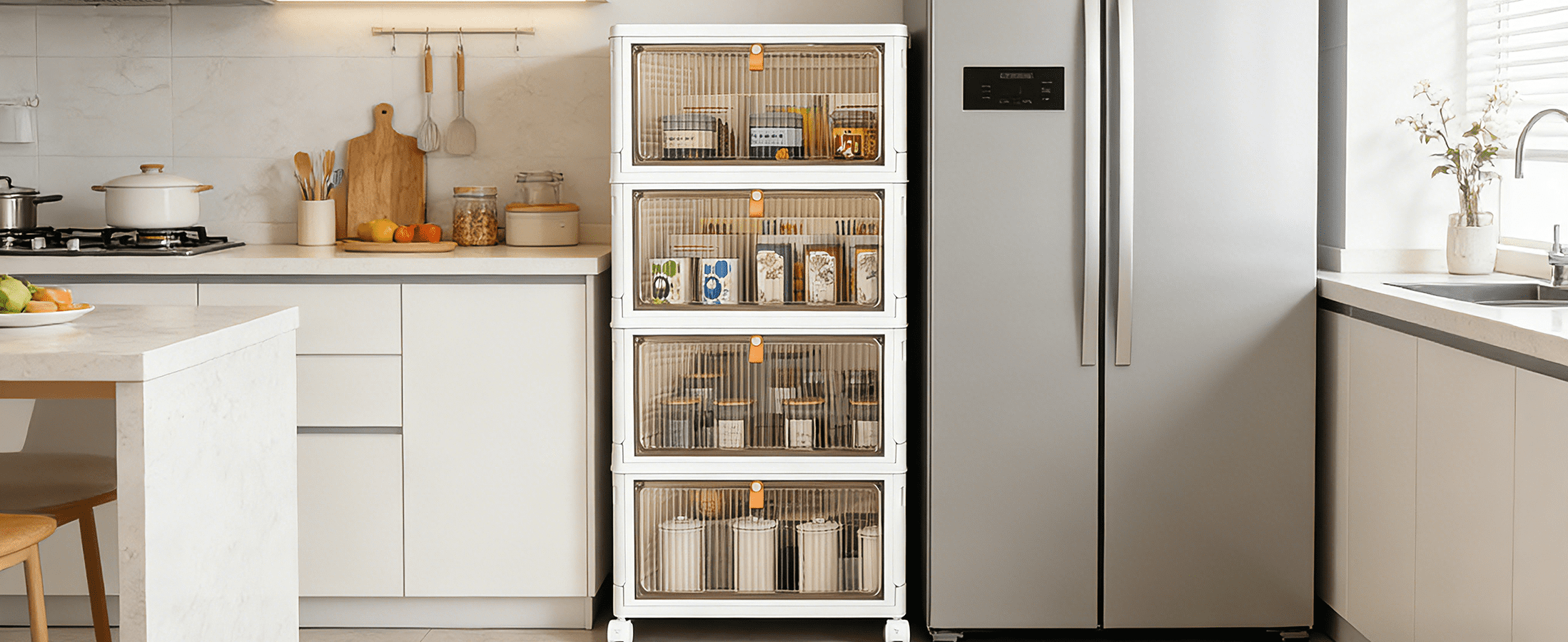 OKENTEN Rolling Wheeled Plastic Storage Bins with Lid, 4-Tier Stackable Folding Storage Containers, 92 Qt Capacity