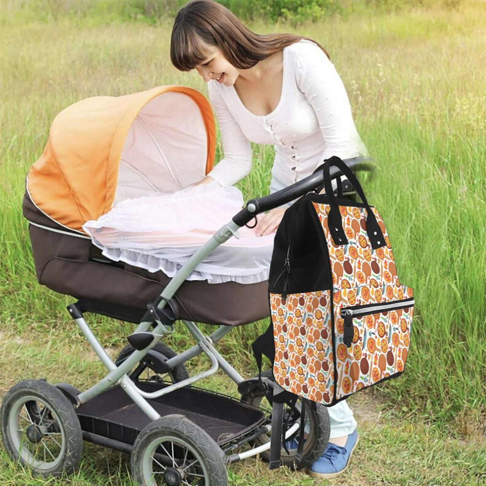Ratiio Hot Fresh Pizza Mummy Backpack - Waterproof Twill Canvas, Large Capacity Diaper Bag with Multiple Pockets and Adjustable Straps