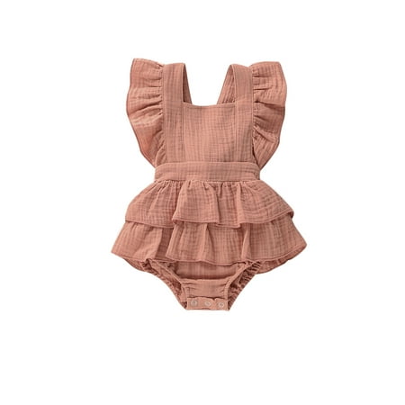 

Coduop Infant Baby Girls Romper Printed Ruffle Jumpsuit Bodysuit with Headband