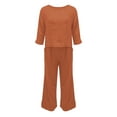thumbnail image 4 of GILIGEGE Linen Sets for Women 2 Piece Summer Ladies' Casual Summer Solid Color Short Sleeved Cotton and Linen Top Loose Pants Set Wide Leg Pants Tracksuit Lounge Matching Sets Red 4Xl, 4 of 7