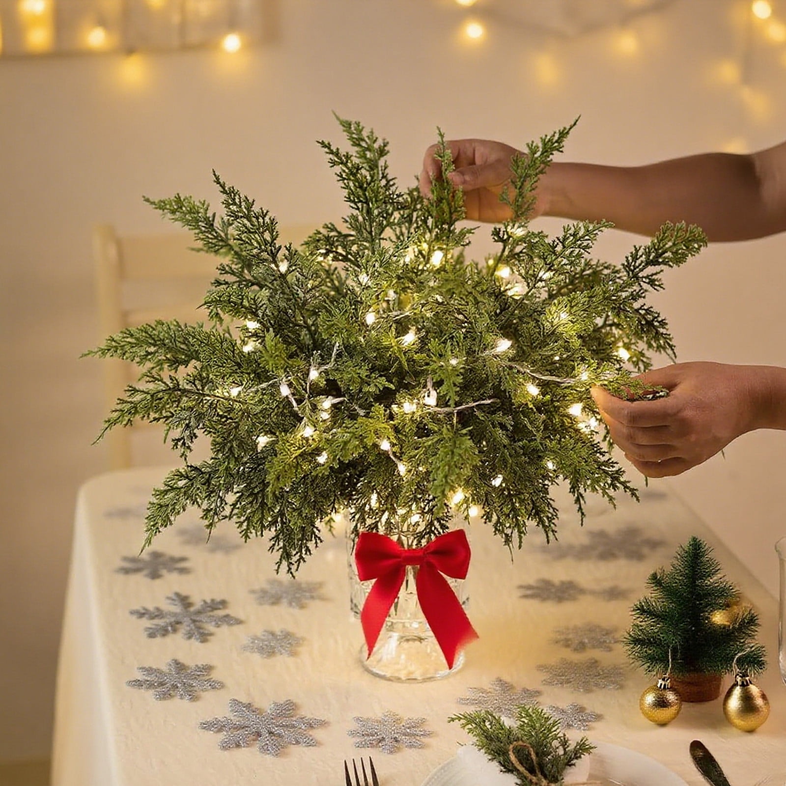 Artificial Thanksgiving Cedar Pine Pick 18 Inch Green Evergreen Stem for Vase Centerpiece and Fall Harvest Home Decor