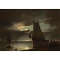 thumbnail image 2 of Carl Bille 24x18 Gold Ornate Framed and Double Matted Museum Art Print Titled - Moonlight on the Coast (1850), 2 of 4