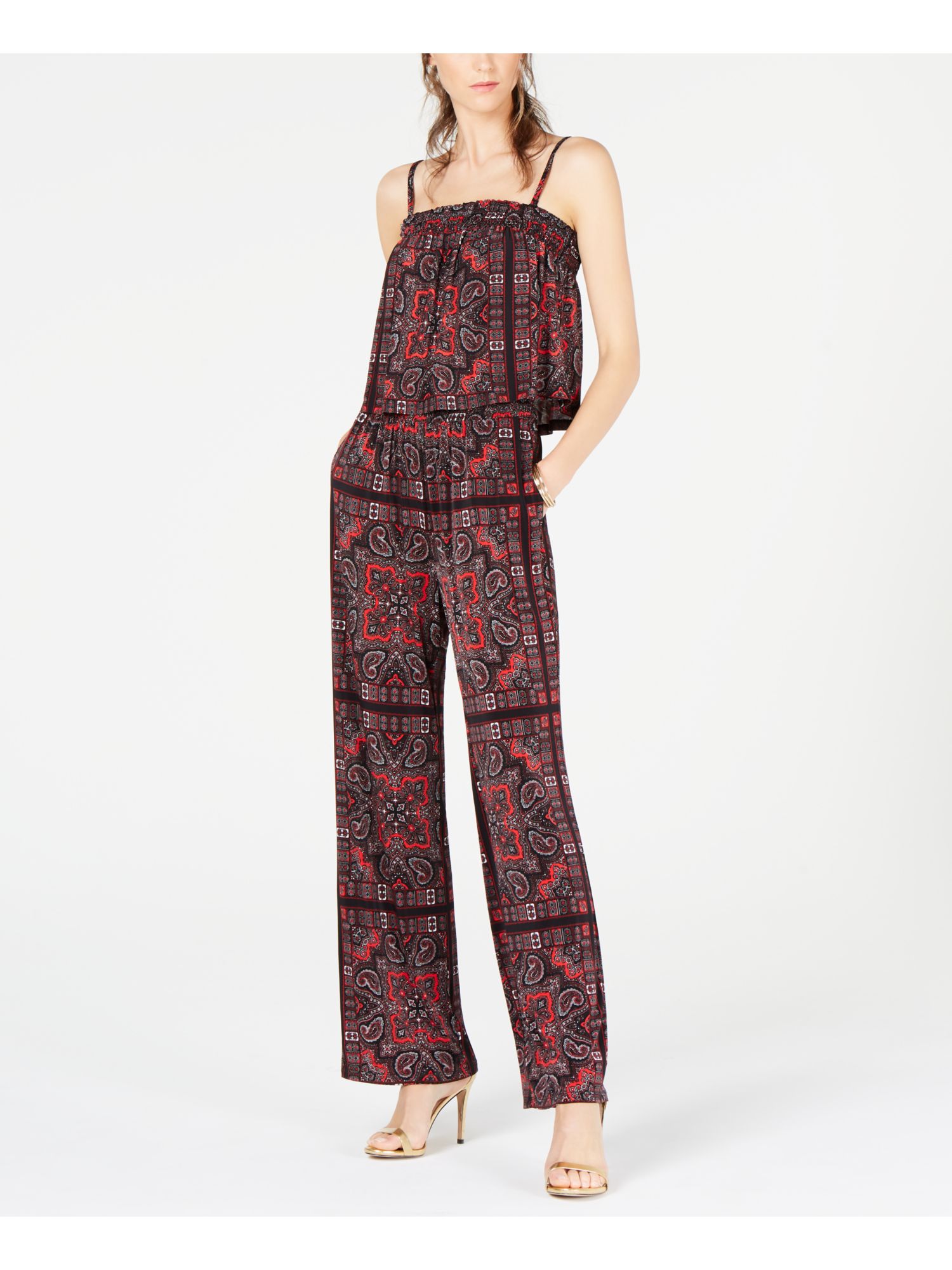 INC Womens Red Paisley Spaghetti Strap 