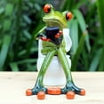 thumbnail image 4 of HANXIULIN Frog Figurine Decor A Frog Sitting On The Toilet Playing With His Phone Frog Sculpture Statue Creative Craft Resin Great for Desk Bathroom Home Decoration Home Decor, 4 of 9