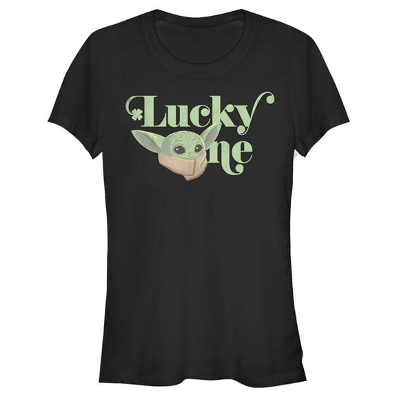 Junior's Star Wars: The Mandalorian St. Patrick's Day Grogu Lucky One Graphic Tee Black Medium