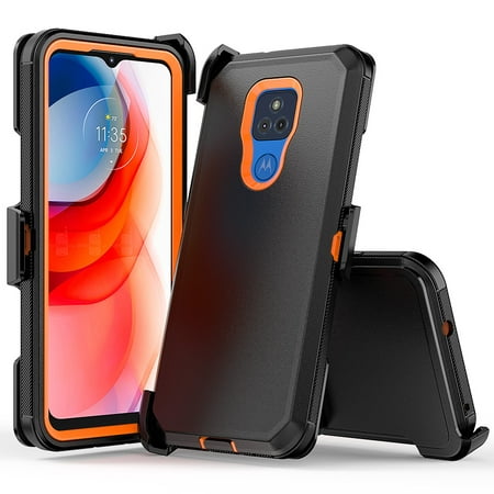 Xihaiying Moto G Play 2021 Case with Belt Clip Holster Heavy Duty Hard Shockproof Armor Protector Cover for Motorola G Play 2021 Phone (Black+Orange)