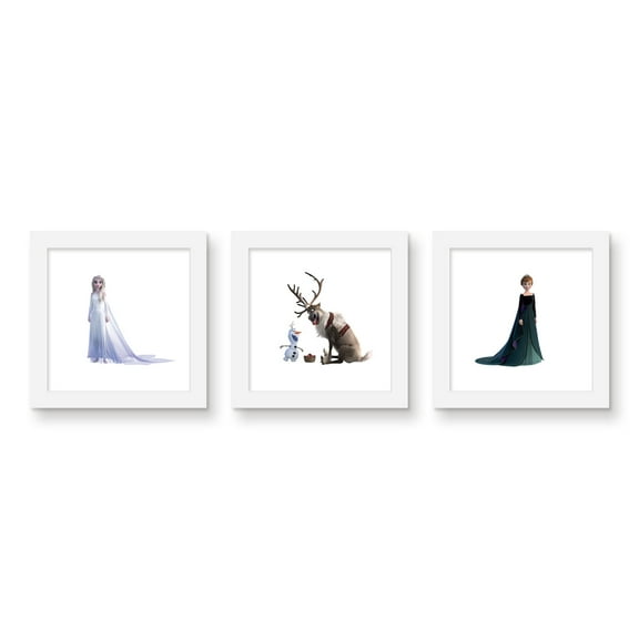 Gallery Pops Disney Frozen II - Characters Wall Art Bundle (3-Pack), White Framed Version, 12" x 12"
