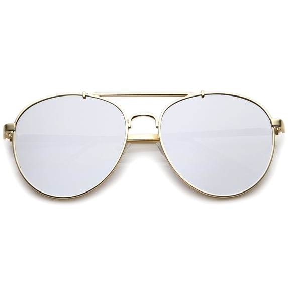 sunglassLA Unisex Large Metal Teardrop Double Bridge Mirrored Flat Lens Aviator Sunglasses (Gold / Silver Mirror) - 60mm