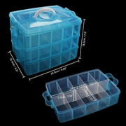 Topboutique Large 3 Tier Stackable Adjustable Compartment Slot Bead Craft Jewellery Tool Storage Organiser, Plastic Organizer Box with 30 Compartments,Snap-lock Tray Container Box,Blue