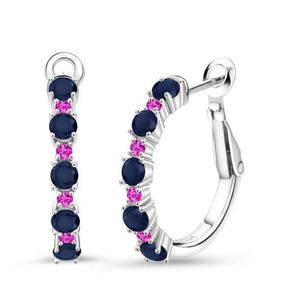 Gem Stone King 925 Sterling Silver Women Hoop Earrings Blue Sapphire Pink Sapphire (1.70 Cttw, Round Cut, 3/7 inch Diameter)