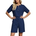 thumbnail image 6 of Gamivast 2 Piece Summer Outfits for Women Casual Linen Textured Short Sleeve Henley Shirt and Drawstring Shorts Set Loose Fit Lounge Tracksuit Vacation Streetwear Navy L, 6 of 7