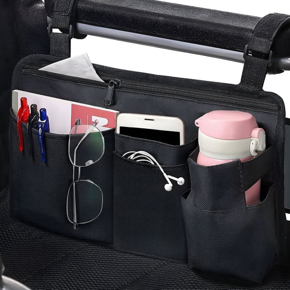 GASTROPOD Wheelchair Side Bag with Cup Holder,Armrest Accessories for Wheelchair,Rollator,Walker,Organized to Free Your Hands and Enhance Your Life Experience (Black)