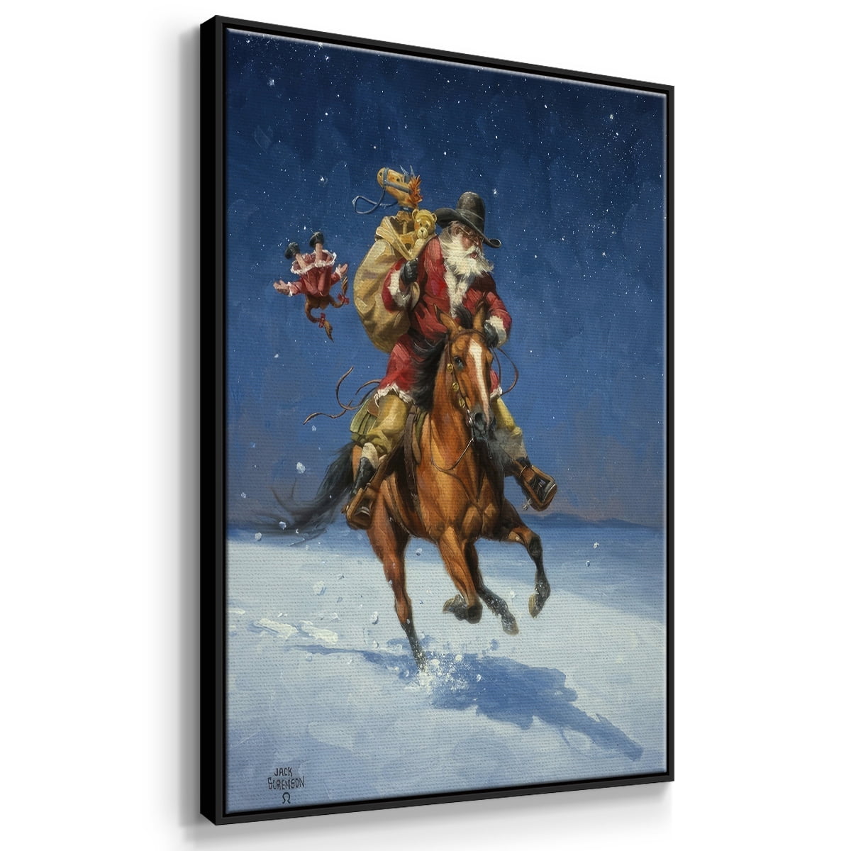 Midnight Rider - Framed Gallery Wrapped Holiday Canvas - 27 x 41 - Black Frame