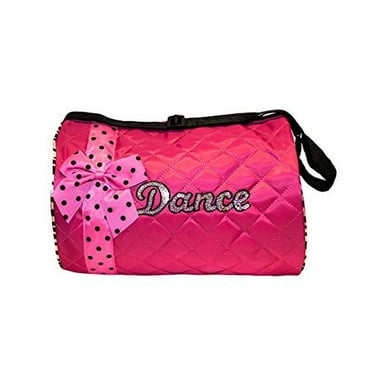 Girl's Quilted Nylon Dance Duffel Bag w/ Pink Polka Dot Bow (Pink)