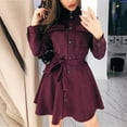 thumbnail image 2 of CEHVOM Femmes Casual Stand-up Col Robe à Manches Longues Couleur Unicolore, 2 of 6