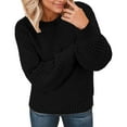 thumbnail image 2 of Women's Fashion Casual Round Neck Long Sleeve Cable Knit Sweater Top for Fall and Winter, Cozy and Classic, Perfect for Cool Weather,Black,Size L, 2 of 6