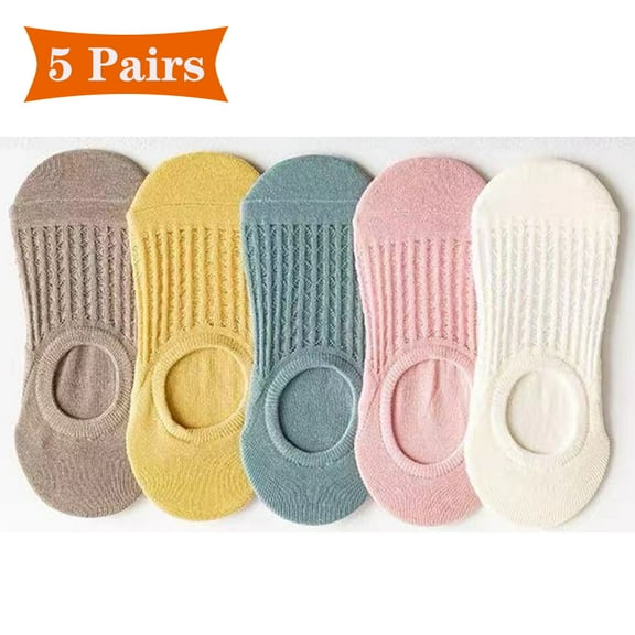 5 Pairs Women's Invisible Breathable Boat Socks No Show Thin Mesh Lace Solid Non-Slip Cotton Short Socks for Fashionable Comfort