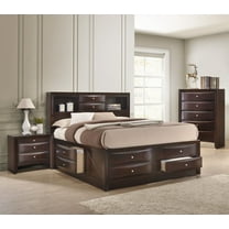 Contemporary Queen Size 3pc Bedroom Set Storage Bed Chest Nightstand Brown Cherry Finish Solid Wood Furniture