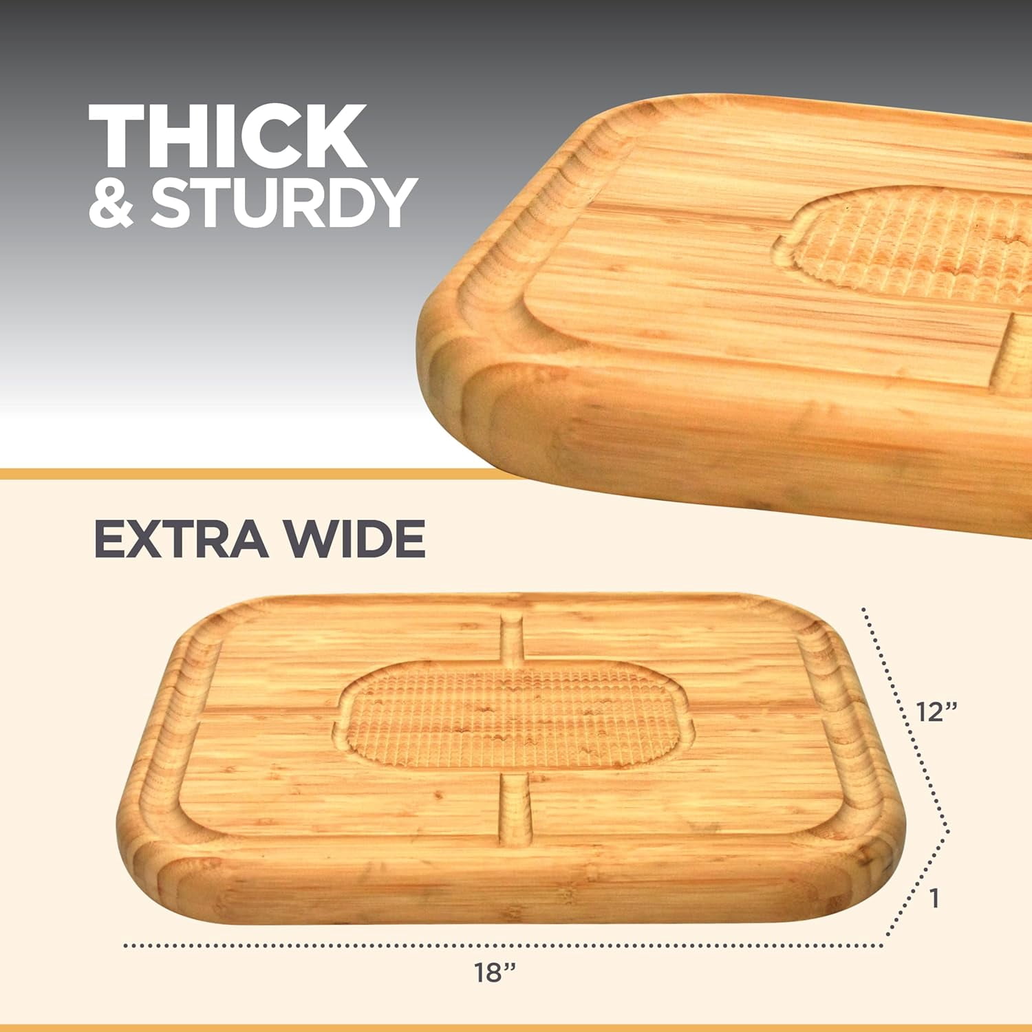 Large Cutting Board for Meat - Bamboo Butcher Block with Juice Groove, Pyramid Design to Stabilize Meat, Serving Tray & Chopping Board for Countertop
