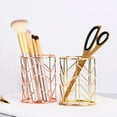 thumbnail image 4 of Rose Gold Pencil Cup, Wire Metal Mesh Pen Holder, Make Up Brush Holder, Heavy Duty Pen Cup, Pen Organizer Accessories for Desk Office Home, 1 Pcs, 3.15x3.15x3.94", 4 of 6