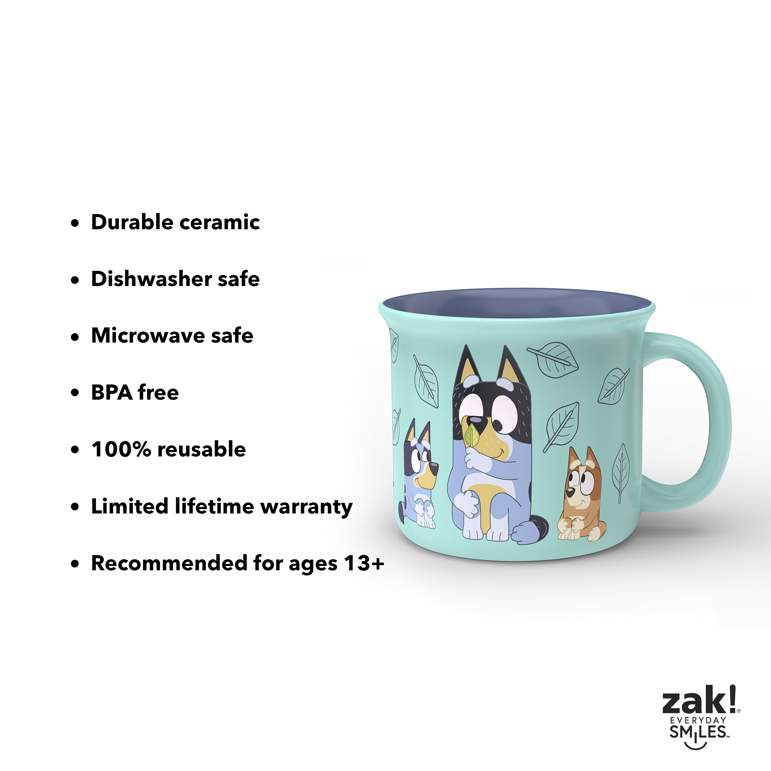 Zak Designs 16oz Bluey Camper Ceramic Mug with Handle, Blue