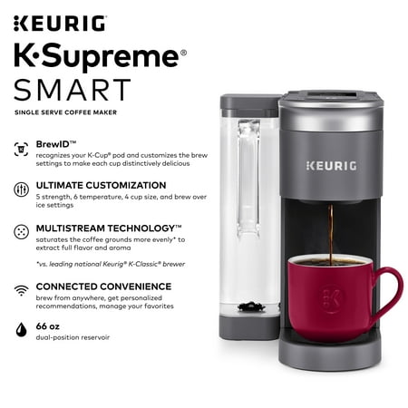 Keurig - K-Supreme SMART Single Serve Coffee Maker with WiFi Compatibility - Gray