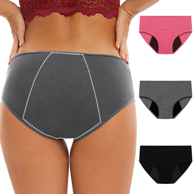 String pour Femmes, Lot de 3, Culottes Menstruelles pour Femmes et Ados, Anti-Fuites, Coton, Culottes Protectrices, Gris, 5TG
