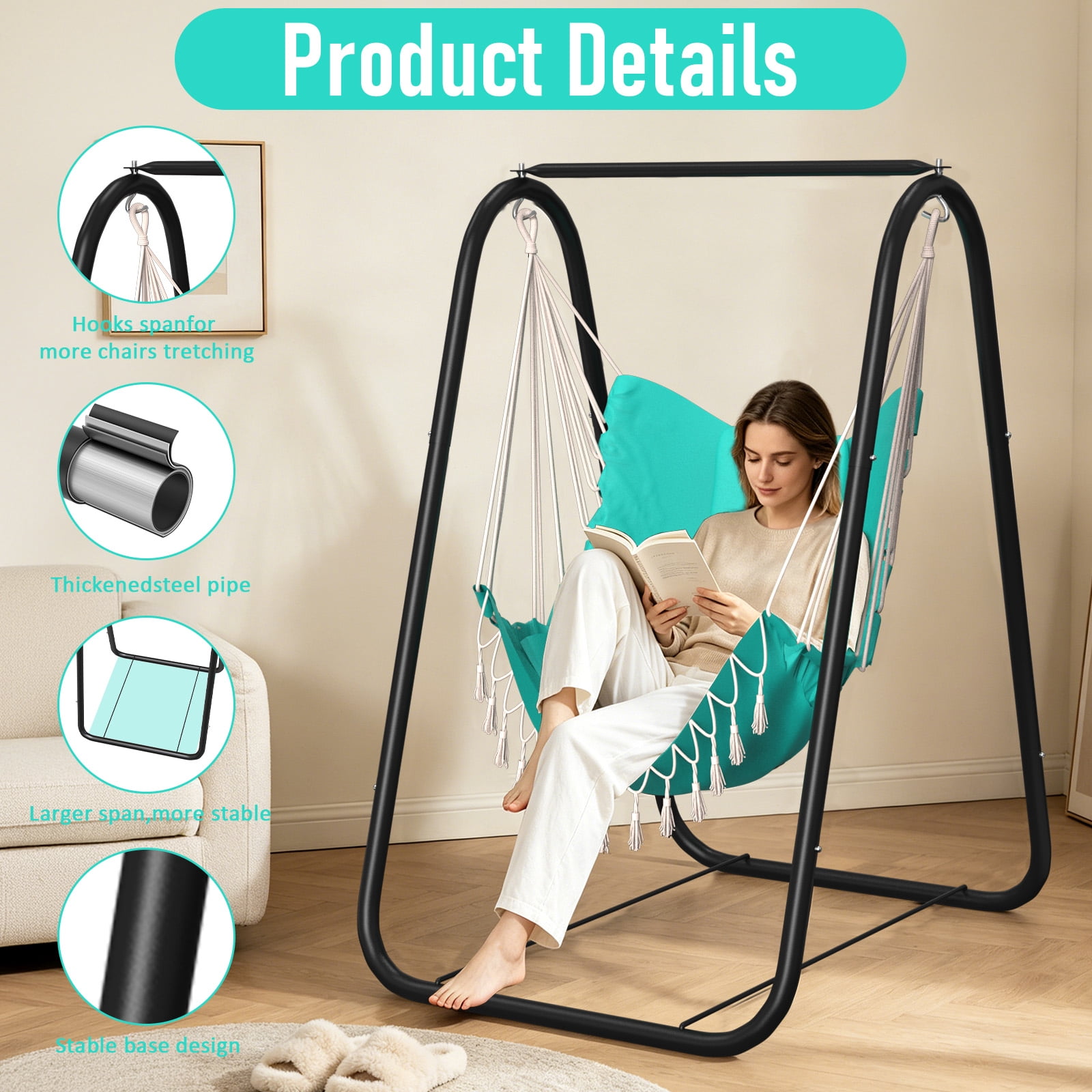 G TALECO GEAR Hammock Chair with Stand, Hammock Swing Chair, Rustproof Hanging Chair for Indoor and Outdoor Use in Patio, Yard, Garden, Aqua