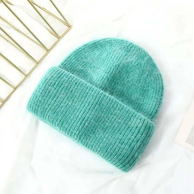 Knitted Hat Womens Candy Color Versatile Fashion Hat Women's Autumn and Winter Solid Warm Hat Rabbit Suede Hat