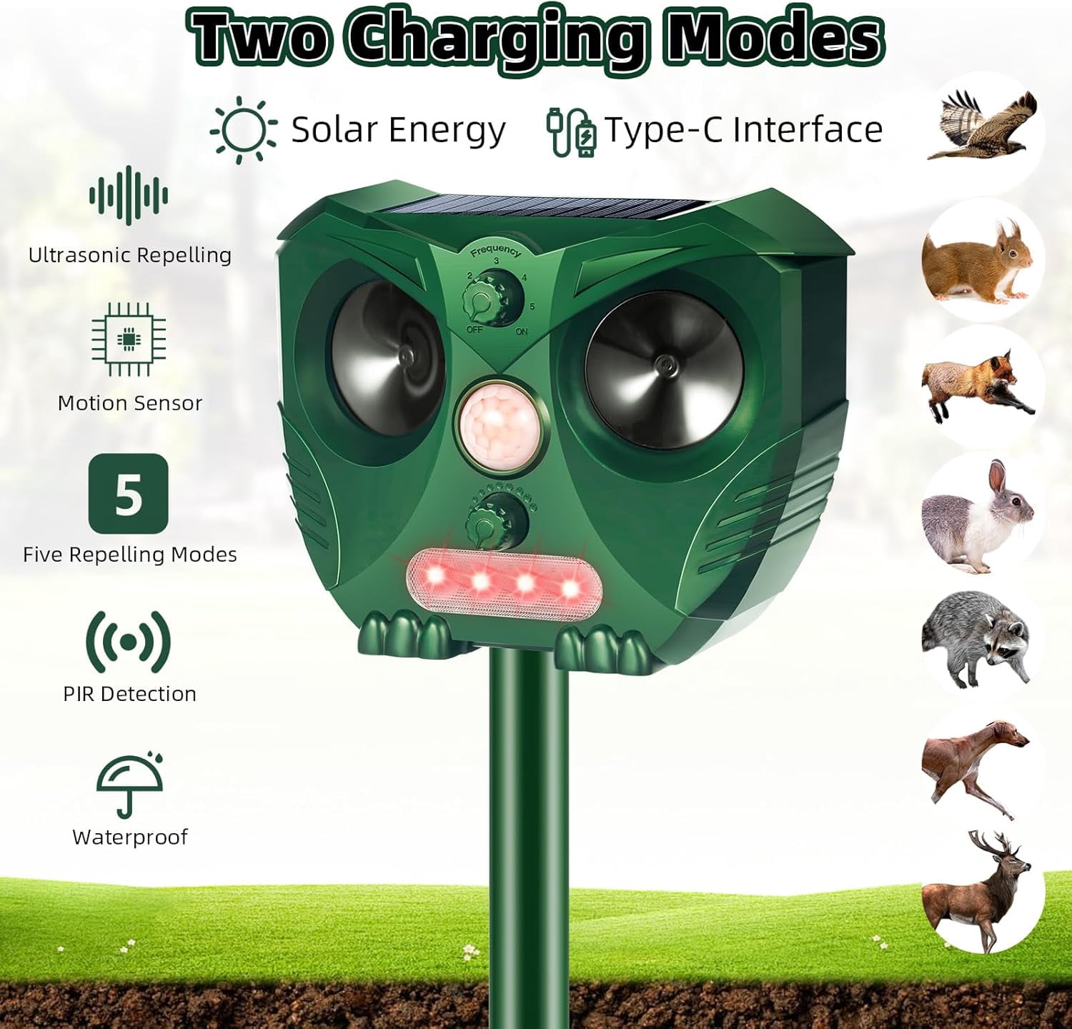 KingFurt 2PCS  Ultrasonic Animal Repellent, Waterproof Cat Deterrent Outdoor with Motion Detection & LED Flash Light for Yard