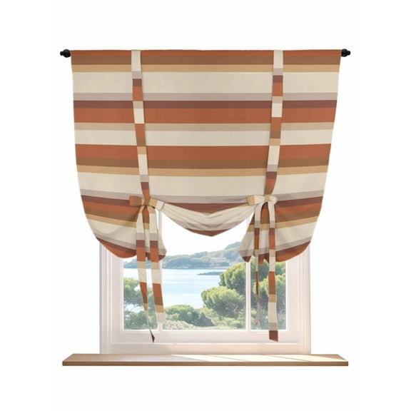 Brown Beige Tie Up Curtains for Windows 63 Inch Length Balloon Curtains Kitchen Adjustable Balloon Window Shade Country Abstract Gradient Striped Texture Tie Up Bathroom Curtain Window 46"x63"