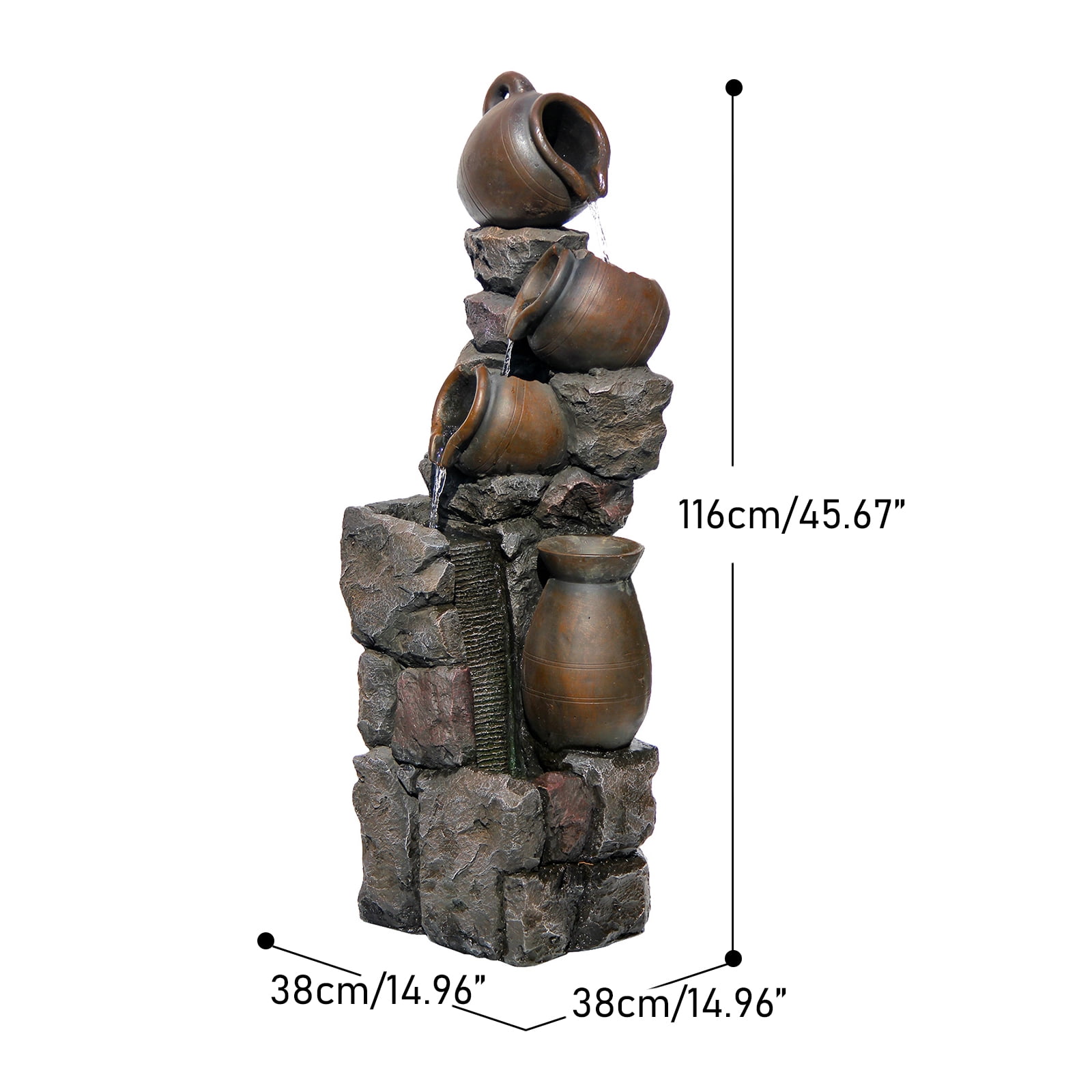 45.67''H Water Fountain Outdoor with Planter Pot 5 Tiers Cascading Waterfall Garden Fountains Indoor LED Lights Water Feature Decor for Porch Patio Backyard Deck