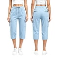 thumbnail image 2 of Cargo Pants for Women Ihhxva Women's Capri with Pockets Elastic Waist Sport Capris Lightweight Cotton Casual Hiking Summer Loose Fit Straight Leg S-3XL, 2 of 7