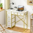 thumbnail image 6 of Small Computer Desk with 6 Drawers, 32 Inches Work Table for Home Office, Writing Desk with Storage, Compact Study Desk for Small Spaces, Kids Study Desk for Bedroom, White and Golden, 6 of 6