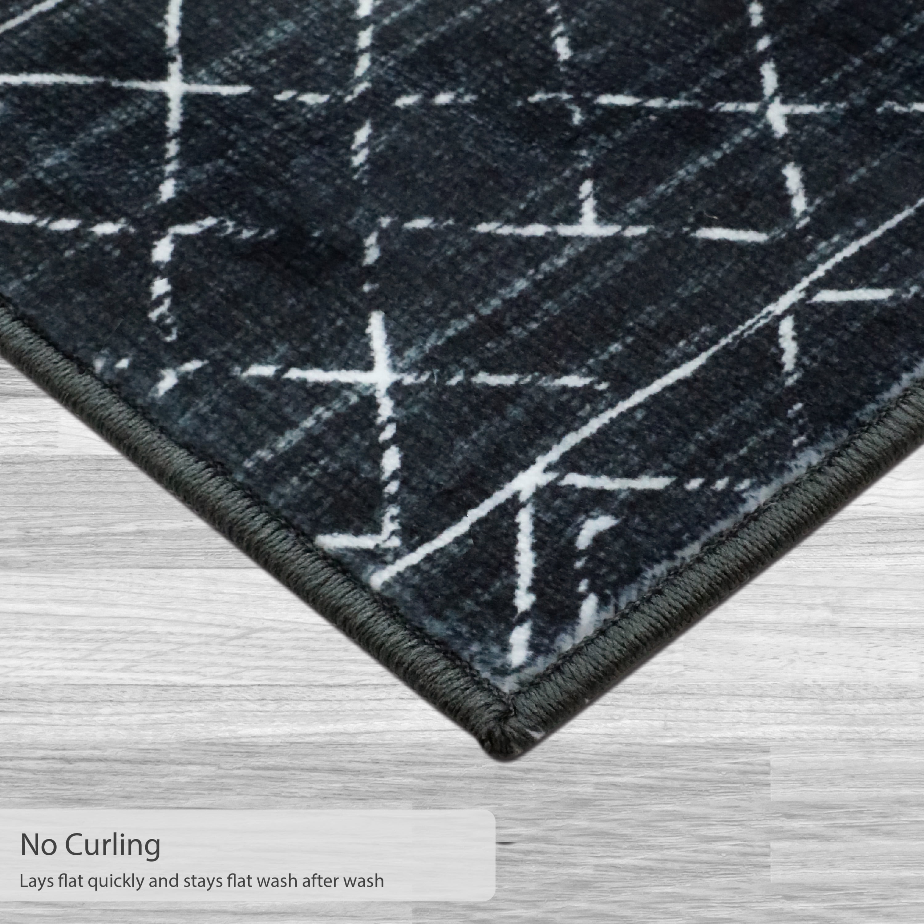 Washable Skid-Resistant Accent Rug Geometric Black 24" x 48"