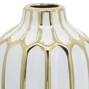 Sagebrook Home Elegant Ceramic Vase for Living Room and Home Accent - Modern Flower Vase for Room, Bedroom, and Office - 8, White & Gold